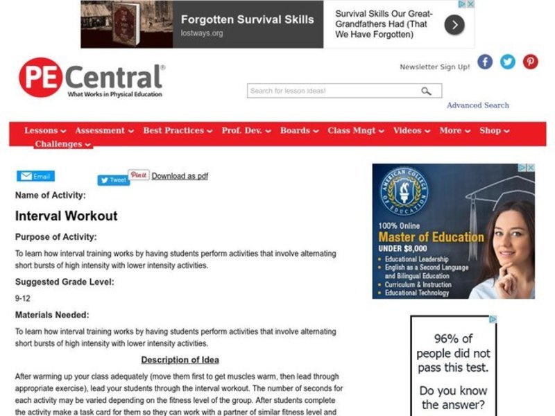 Interval Workout Lesson Plan