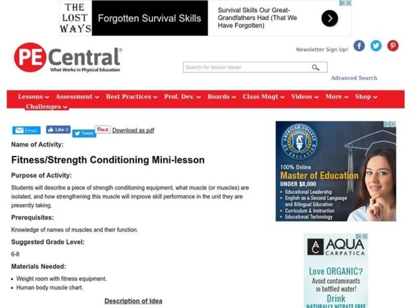 Fitness/Strength Conditioning Mini-lesson Lesson Plan