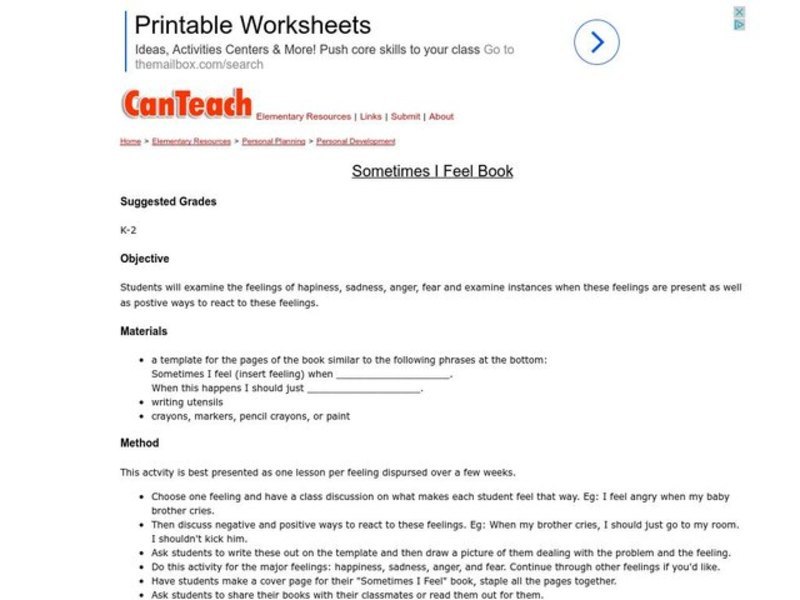 Sometimes I Feel Book Lesson Plan