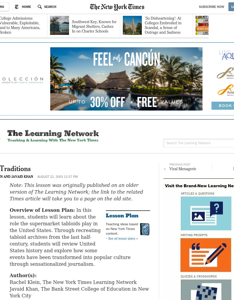 Tabloid Traditions Lesson Plan