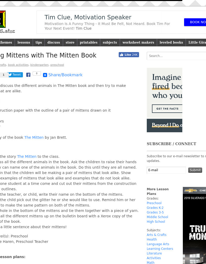 Making Mittens with The Mitten Book Lesson Plan