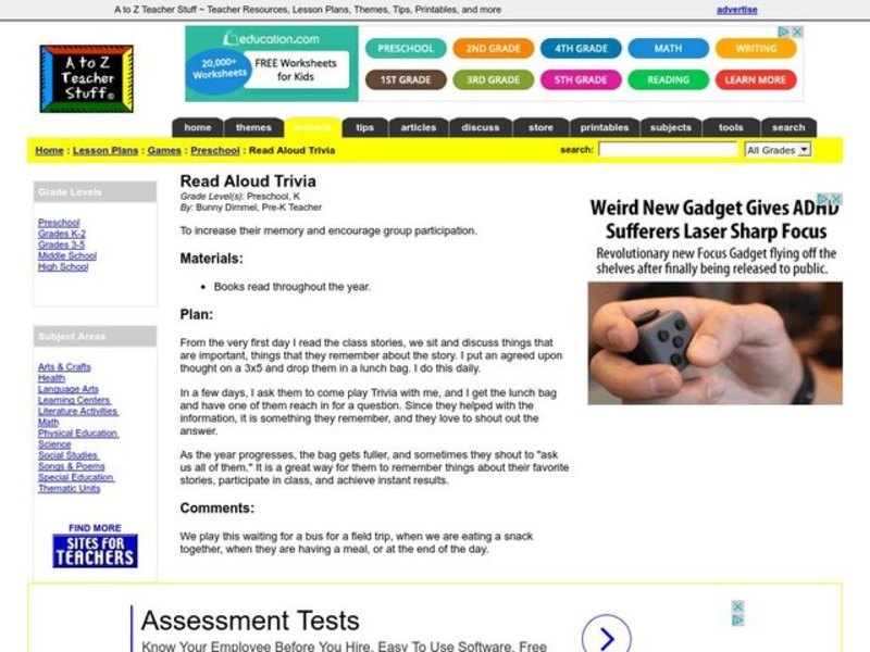 Pre-K Trivia Lesson Plan