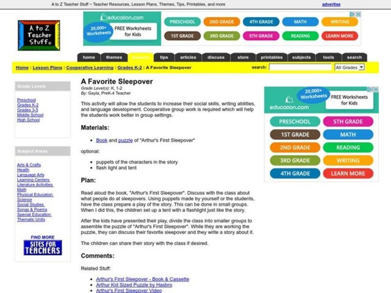 A Favorite Sleepover Lesson Plan