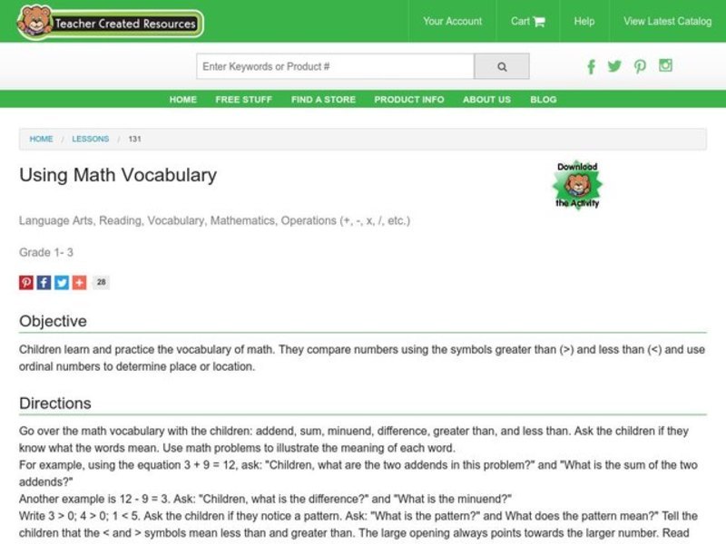Using Math Vocabulary Lesson Plan