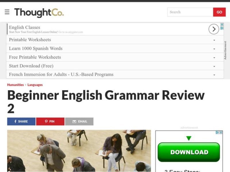 English Beginner Grammar Review # 2 Lesson Plan
