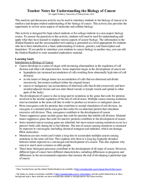 Understanding the Biology of Cancer Lesson Plan