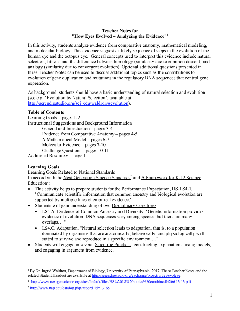 How Eyes Evolved – Analyzing the Evidence Lesson Plan
