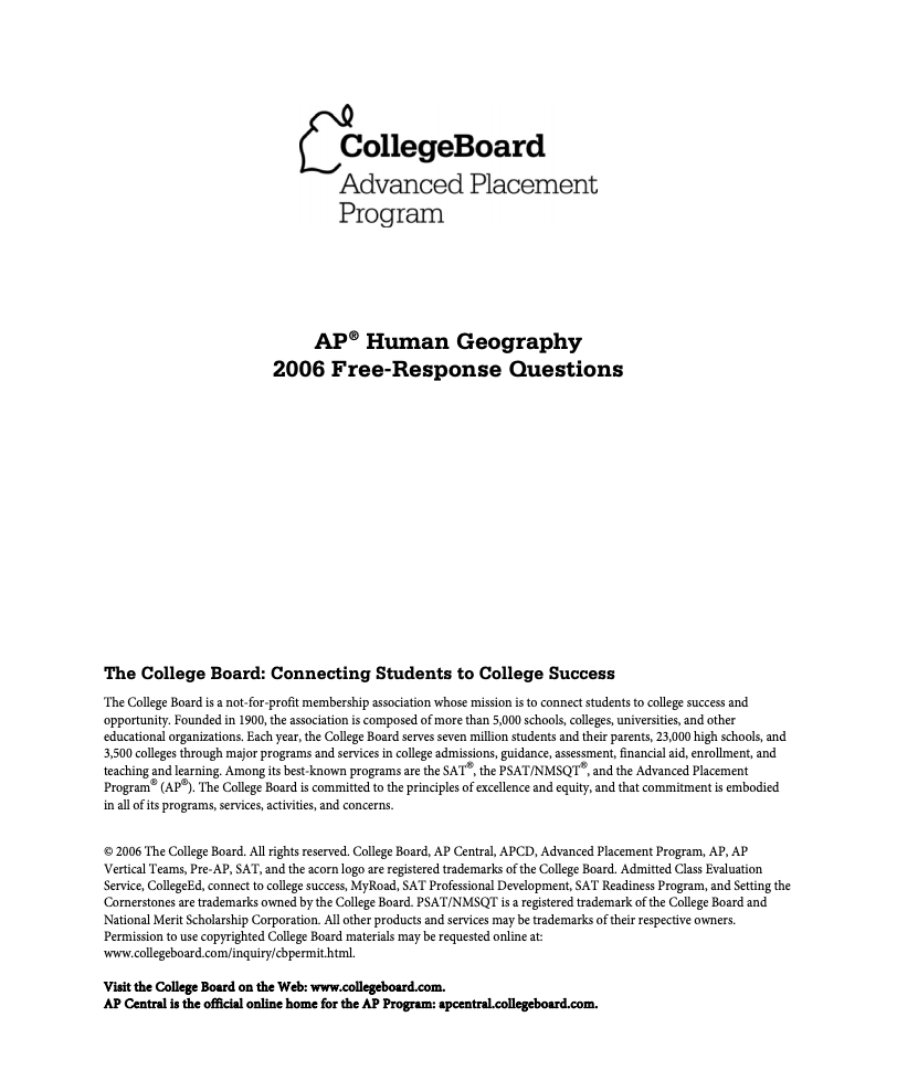 2006 AP® Human Geography Free-Response Questions AP Test Prep