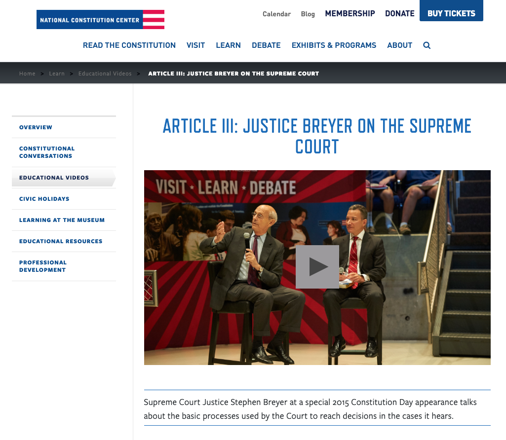 Article III: Justice Breyer on the Supreme Court Instructional Video