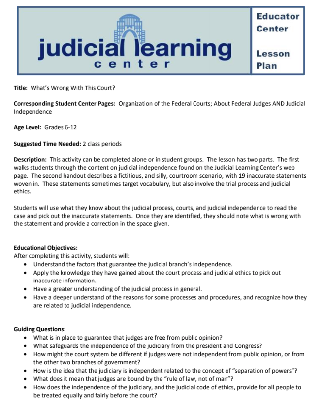 Judicial Independence: What’s Wrong with This Court? Lesson Plan