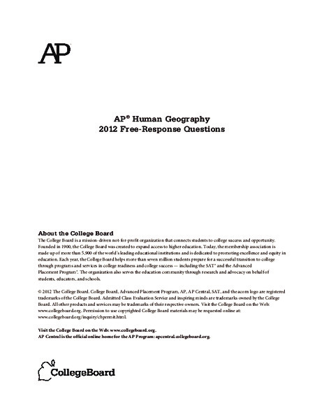 2012 AP® Human Geography Free-Response Questions AP Test Prep