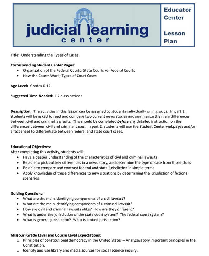 Understanding the Types of Cases Lesson Plan