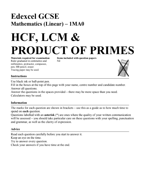 HCF, LCM, and Product of Primes Assessment