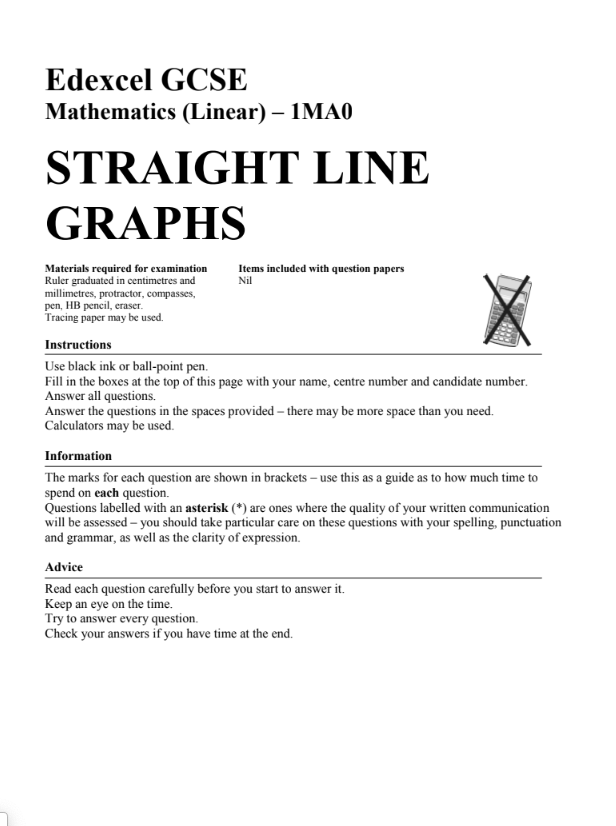 Straight Line Graphs Assessment