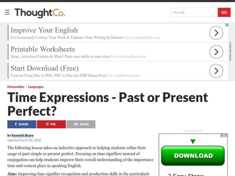 Time Signifiers - Past or Present Perfect? Lesson Plan