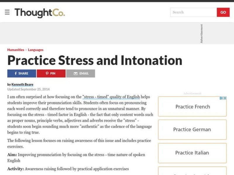 Pronunciation: Practicing Stress and Intonation Lesson Plan