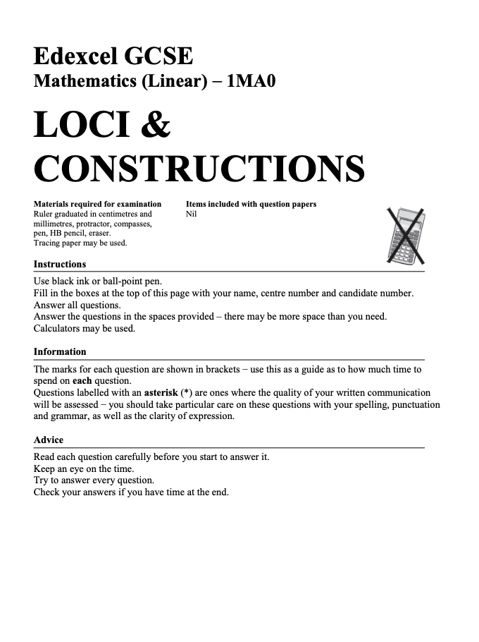 Loci and Constructions Assessment
