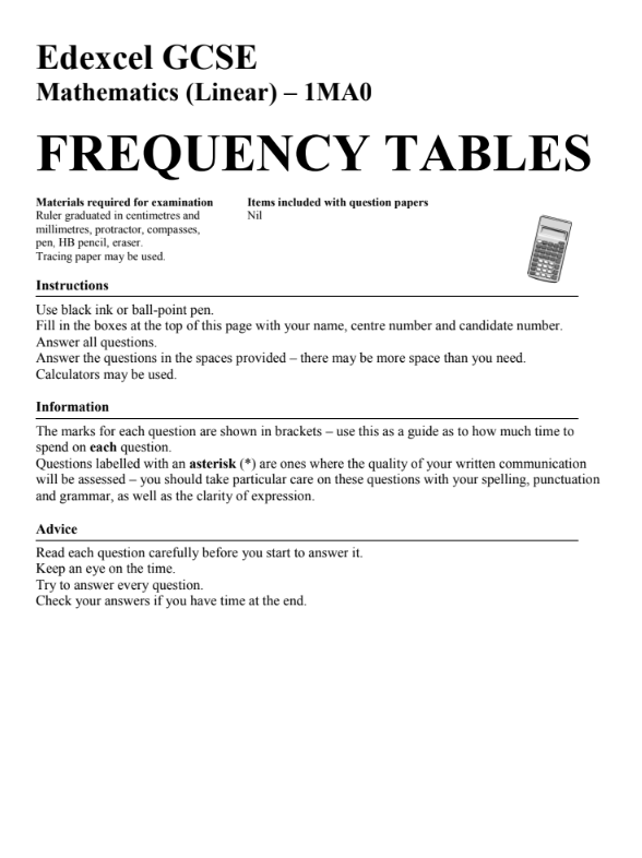 Frequency Tables Assessment