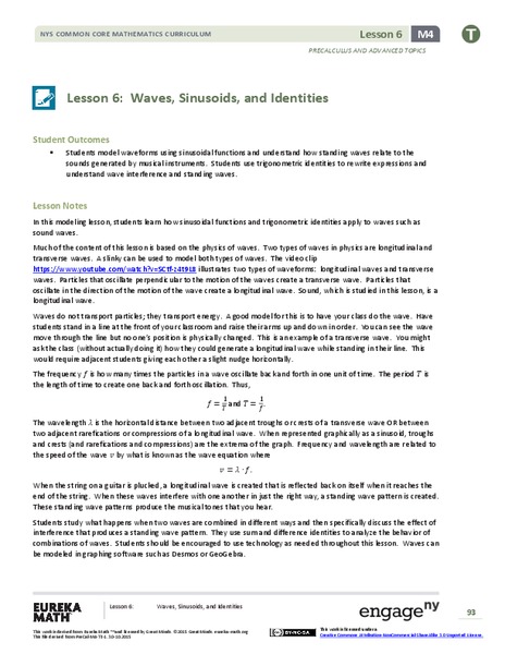 Waves, Sinusoids, and Identities Lesson Plan