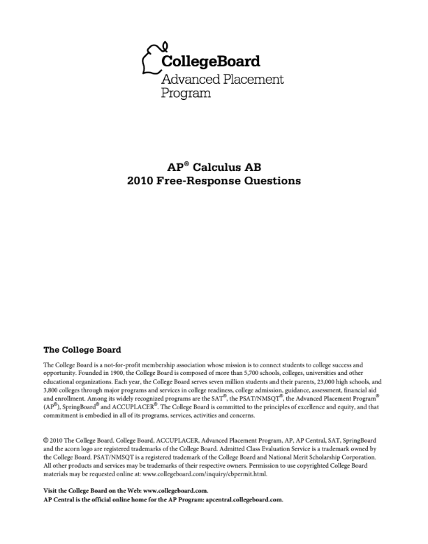 2010 AP® Calculus AB Free-Response Questions AP Test Prep