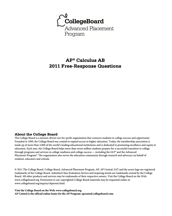 2011 AP® Calculus AB Free-Response Questions AP Test Prep