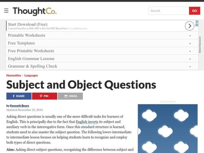 Subject and Object Questions Lesson Plan