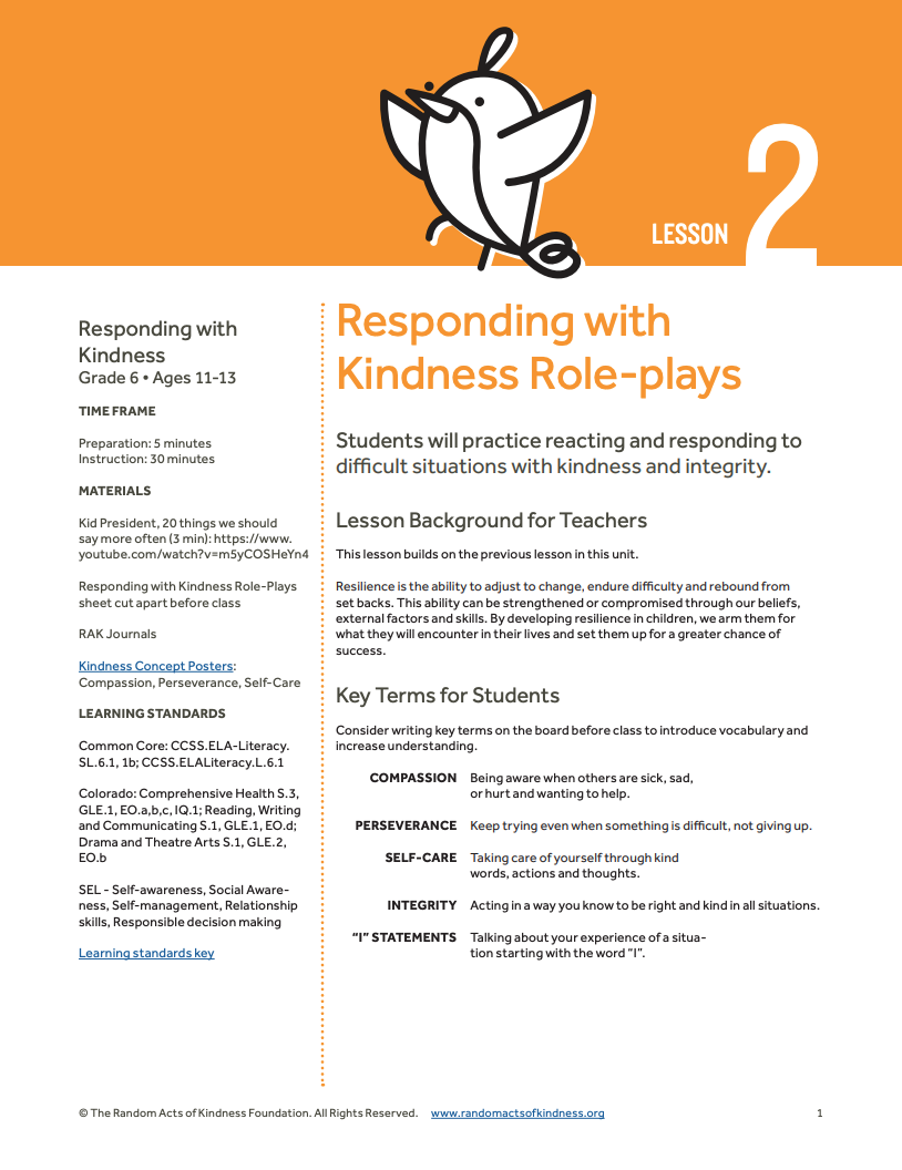 Responding with Kindness Role-plays Lesson Plan