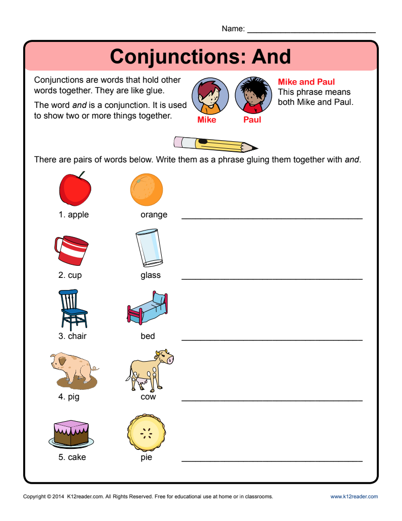 Conjunctions: And Worksheet