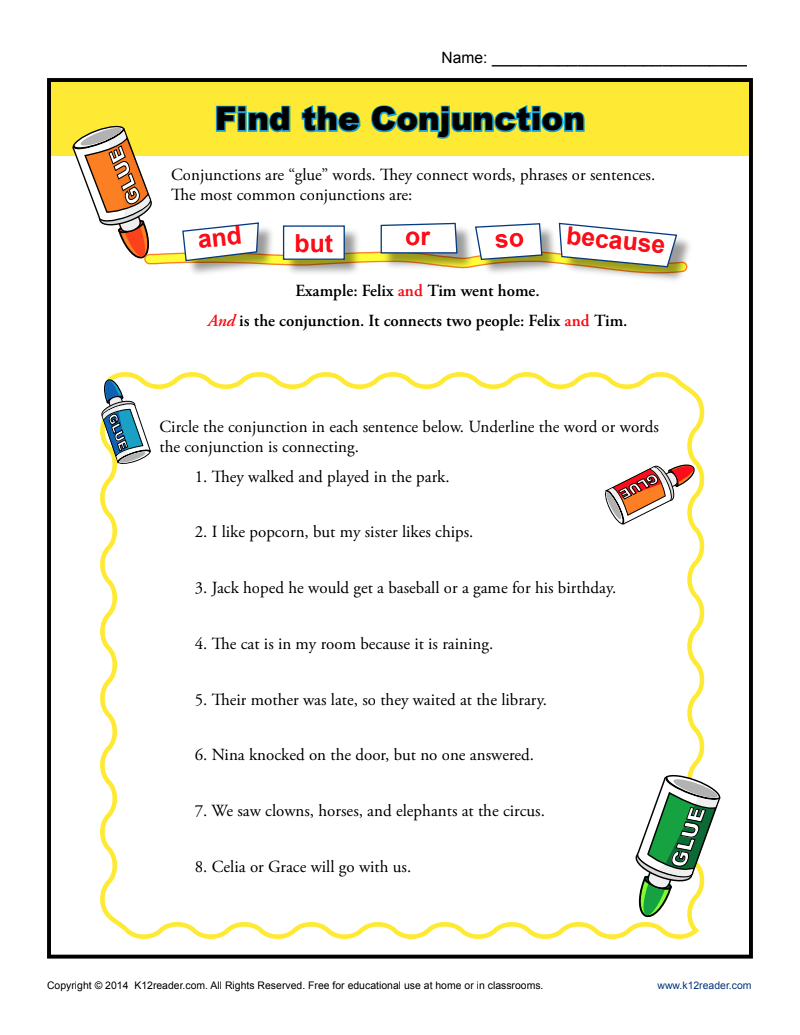 Find the Conjunction Worksheet