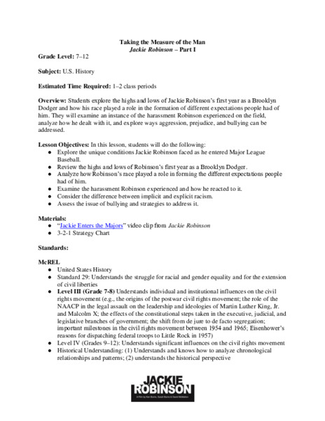 Ken Burns: Jackie Robinson Taking the Measure of a Man Lesson Plan