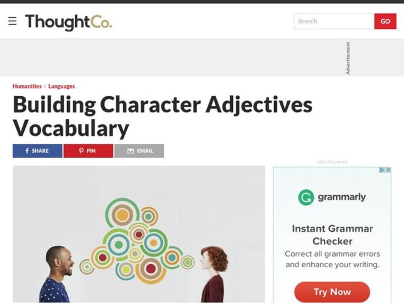Building Character Adjectives Vocabulary Lesson Plan
