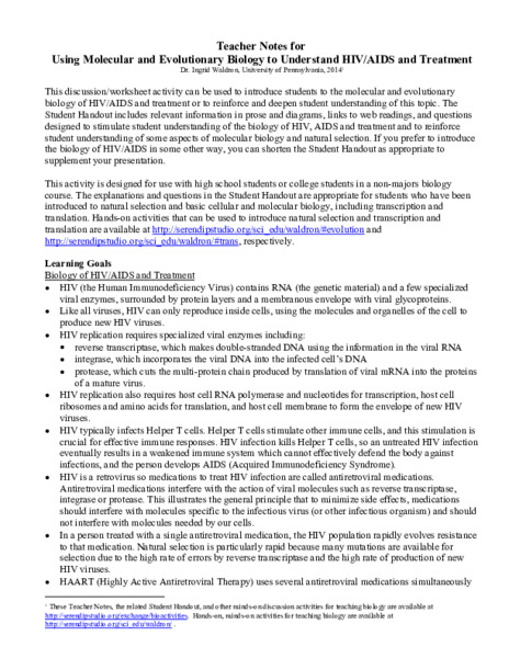 Using Molecular and Evolutionary Biology to Understand HIV/AIDS and Treatment Lesson Plan