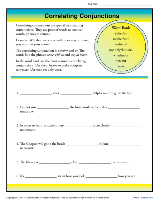 Correlating Conjunctions Worksheet