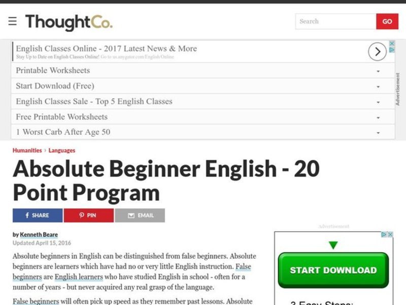 Teacher Lesson Plans - Absolute Beginner English - 20 Point Program Lesson Plan