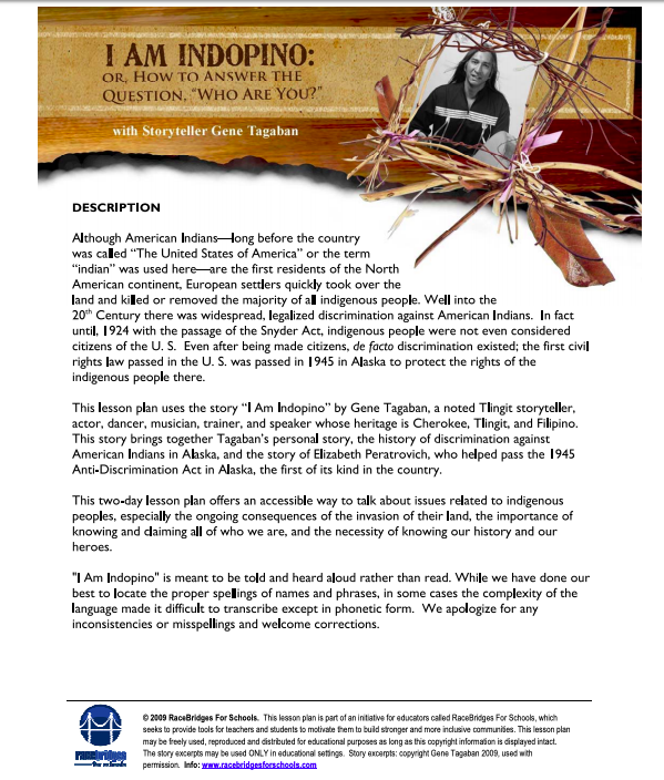 I am Indopino: Or, How to Answer the Question, "Who Are You?" Lesson Plan