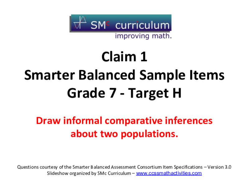 Smarter Balanced Sample Items: 7th Grade Math – Target H Assessment
