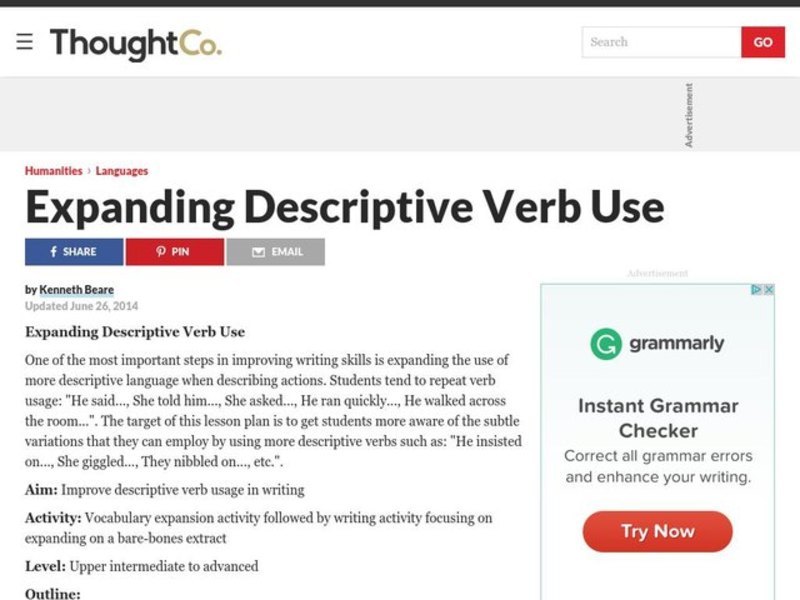 Expanding Descriptive Verb Use Lesson Plan