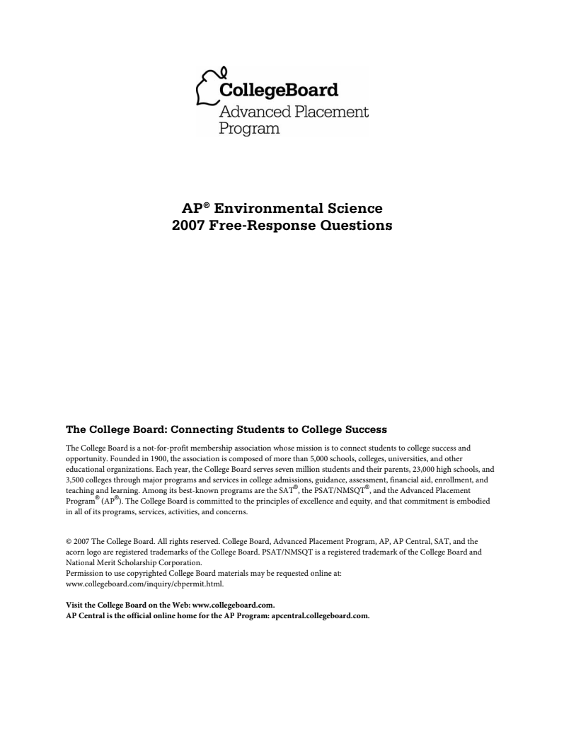 2007 AP® Environmental Science Free-Response Questions AP Test Prep