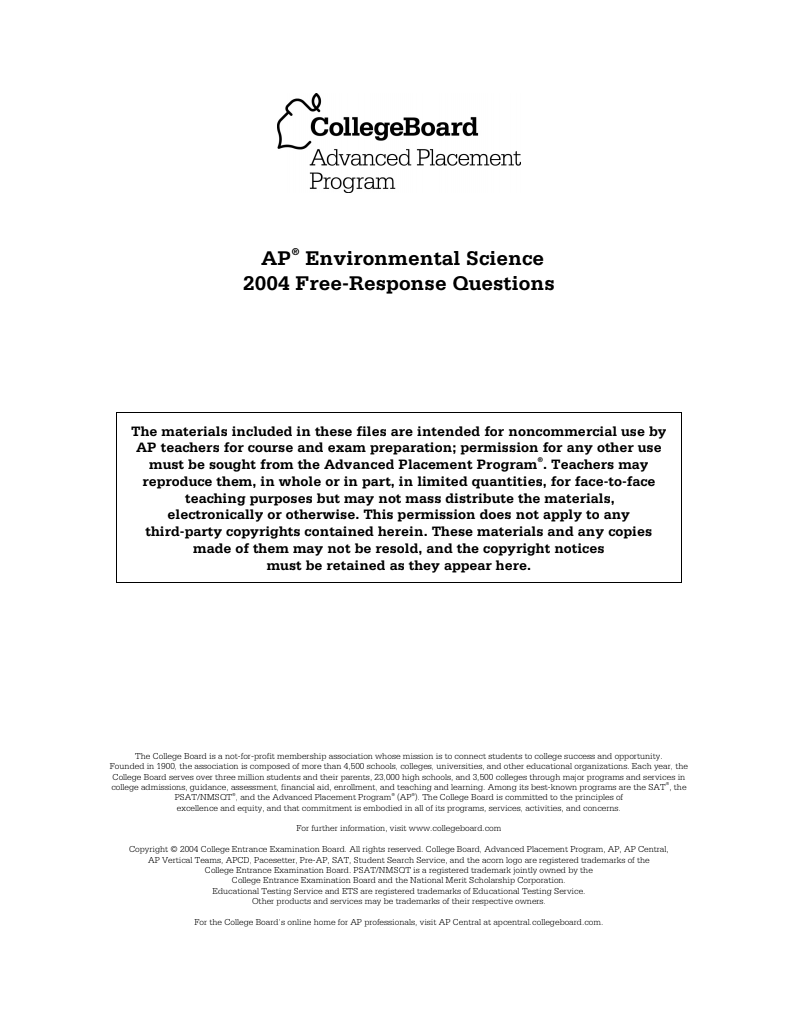2004 AP® Environmental Science Free-Response Questions AP Test Prep