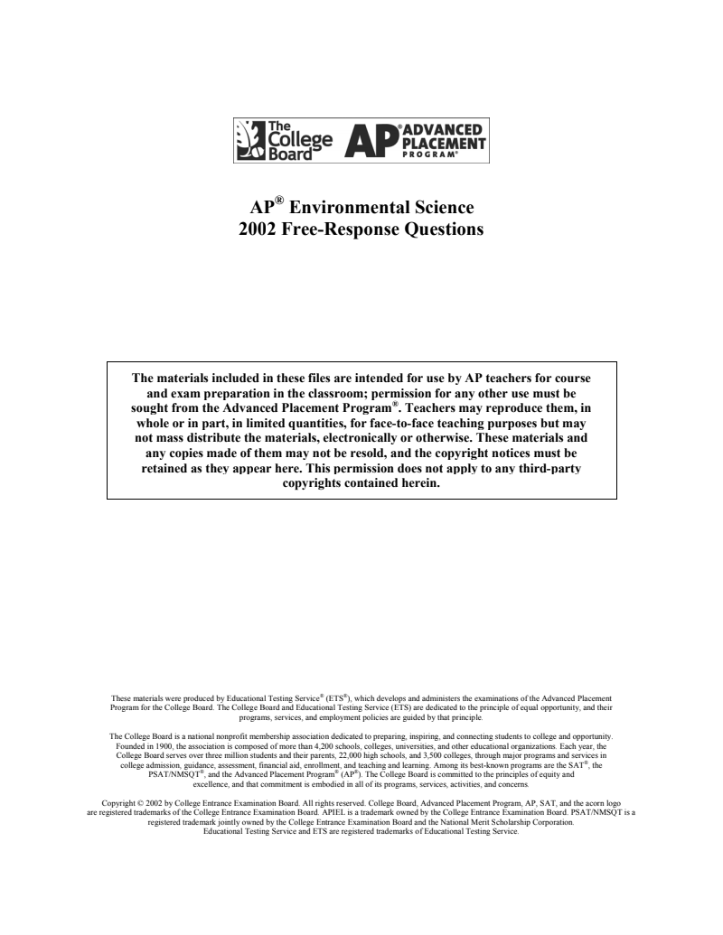 2002 AP® Environmental Science Free-Response Questions AP Test Prep