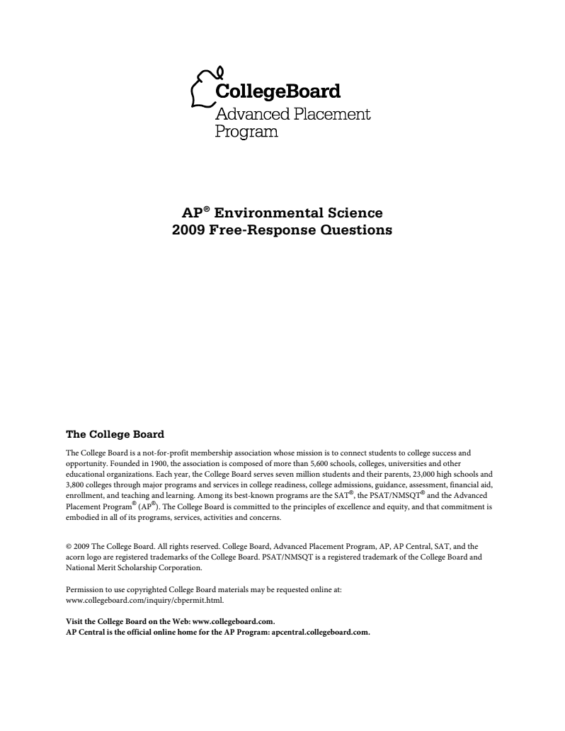 2009 AP® Environmental Science Free-Response Questions AP Test Prep