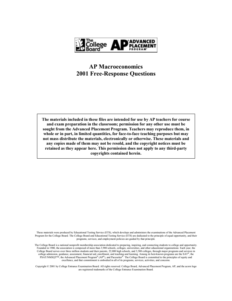 2001 AP® Macroeconomics Free-Response Questions AP Test Prep