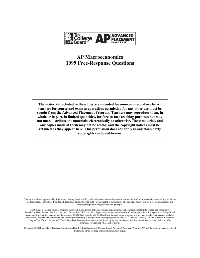 1999 AP® Macroeconomics Free-Response Questions AP Test Prep
