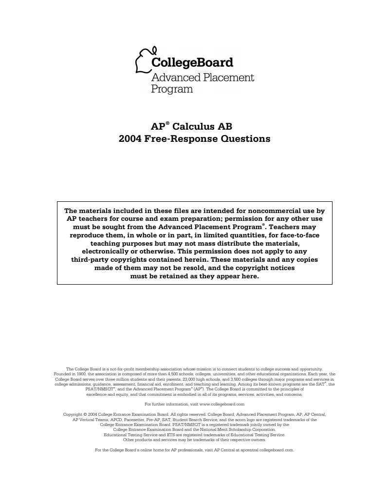 2004 AP® Calculus AB Free-Response Questions AP Test Prep