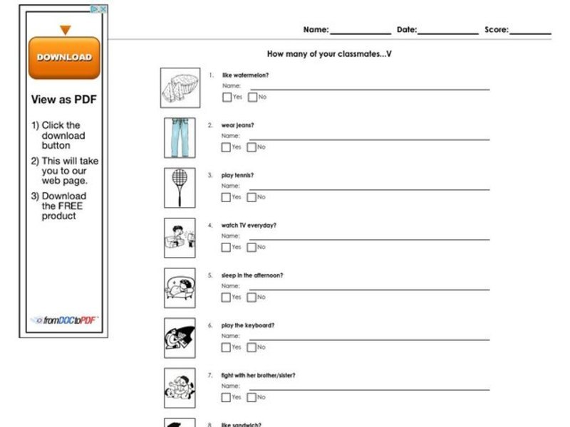 How Many of Your Classmates... Worksheet