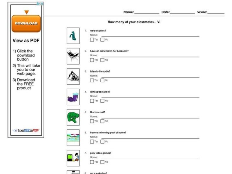 How Many of Your Classmates... Worksheet