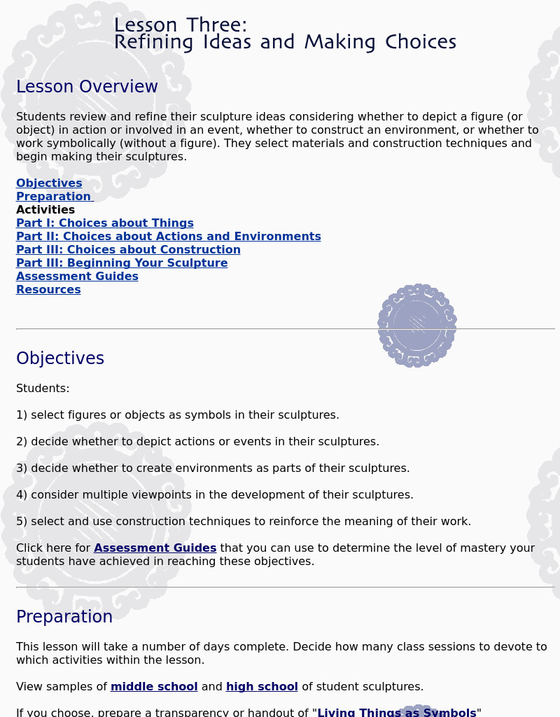 Lesson Three: Refining Ideas and Making Choices Lesson Plan