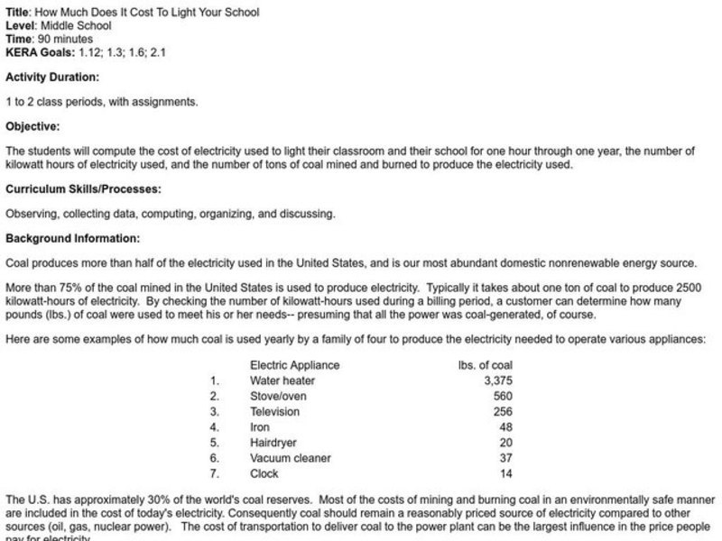 How Much Does it Cost to Light Your School? Lesson Plan