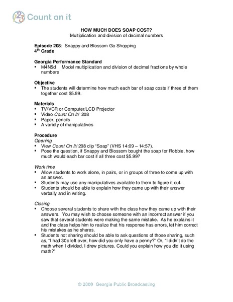 How Much Does Soap Cost? Lesson Plan