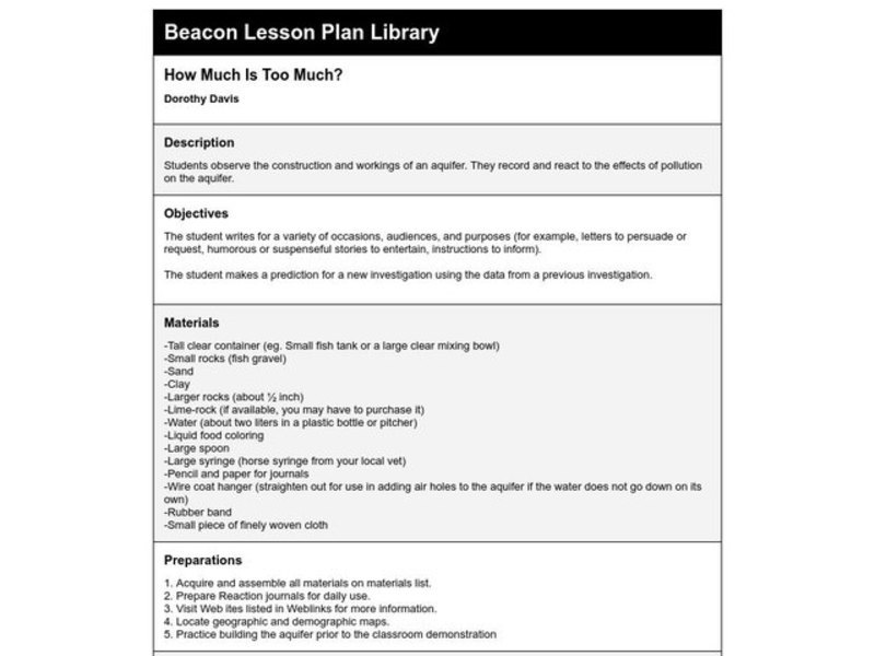 HOW MUCH IS TOO MUCH? Lesson Plan